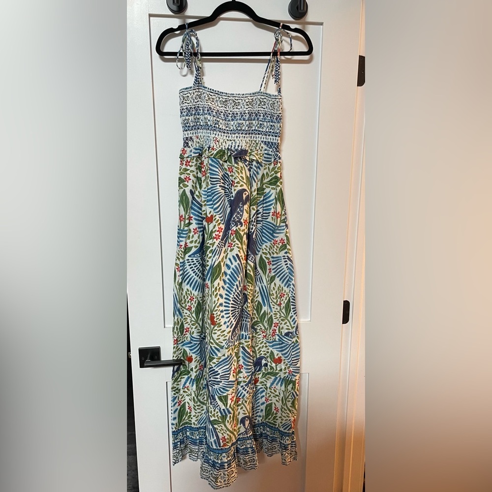 Blue farm Rio Macaw flight smocked maxi dress Size S